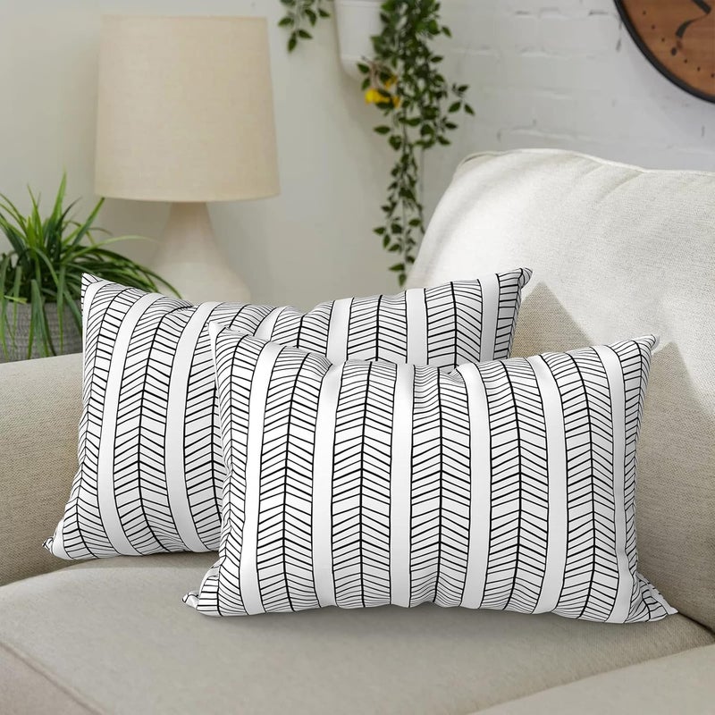 DYTXIII Pack of 2 Waterproof Outdoor Lumbar Pillow with Inserts, 12x20 in Rectangle Decorative Patio Throw Pillow for Home, Sofa,Bench and Patio Furniture, Herringbone Black White - Image 1